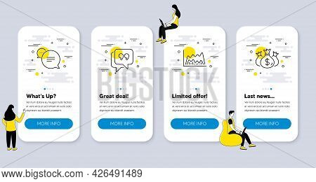 Set Of Business Icons, Such As Trade Chart, Quote Bubble, Text Message Icons. Ui Phone App Screens W