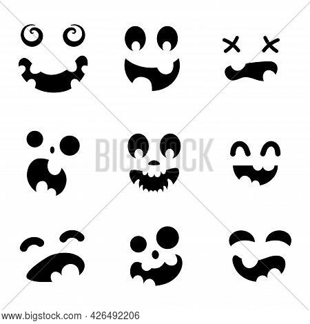 Scary And Funny Faces For Halloween Pumpkin Or Ghost Set. Jack-o-lantern Facial Expressions. Simple 