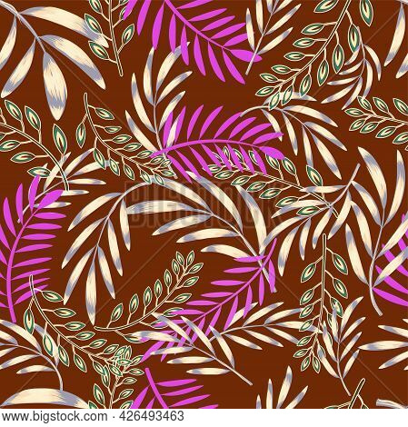 Abstract Vector Illustration. Leaves On Colorful Background.
