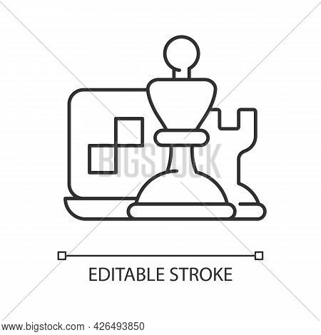 Online Logic Games And Chess Linear Icon. Intelectual Activity For Fun Time Spending. Thin Line Cust