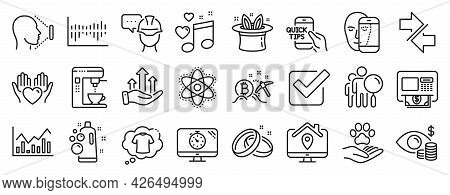 Set Of Business Icons, Such As Synchronize, Hold Heart, Hat-trick Icons. Chemistry Atom, Search Peop