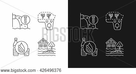 Water Stress Linear Icons Set For Dark And Light Mode. Desert Expansion. Urban Runoff Management. Cu