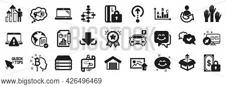 Set Of Technology Icons, Such As Private Payment, Send Box, Smile Chat Icons. Parking Garage, Bitcoi