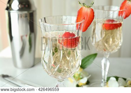 Concept Of Delicious Drink With Rossini Cocktail, Close Up