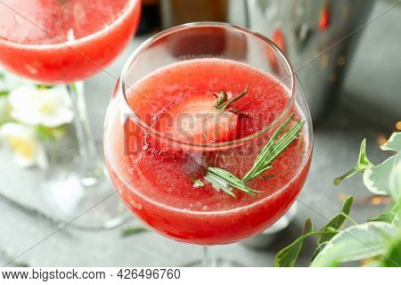 Concept Of Delicious Drink With Rossini Cocktail, Close Up