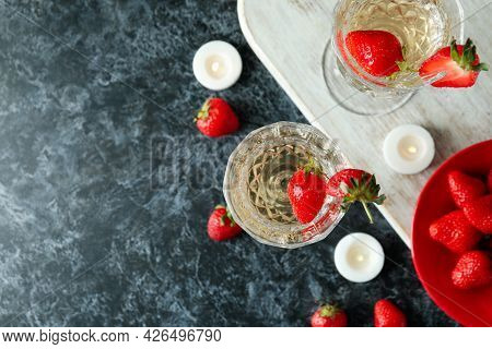 Concept Of Delicious Drink With Rossini Cocktail On Black Smoke Table