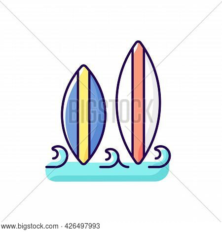 Surfboard Rgb Color Icon. Isolated Vector Illustration. Long, Narrow Board For Surfing Sport Usage. 