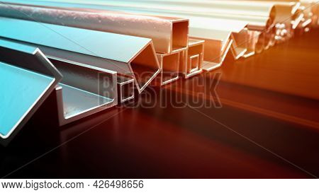 Glowing Rolled Metal And Rebar . Cgi Industrial 3d Rendering