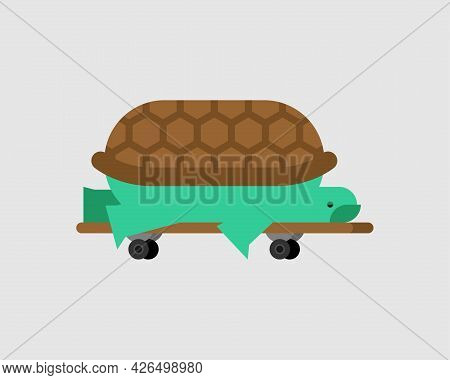 Turtle On Skateboard. Tortoise Vector Illustration. Animal Cartoon