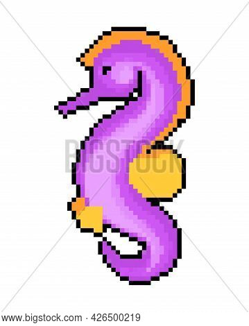 Seahorse Pixel Art. 8 Bit Sea Animal. Vector Illustration.