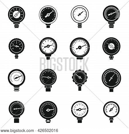 Pressure Manometer Icons Set Simple Vector. Meter Gauge. Machine Manometer