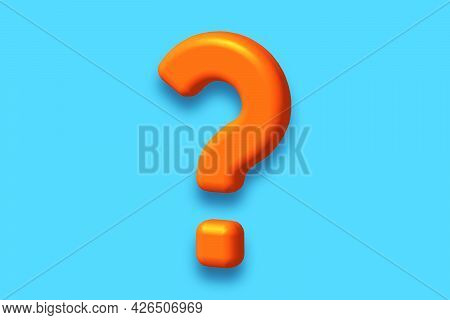 3d Image Of An Orange Question Mark On A Blue Background.