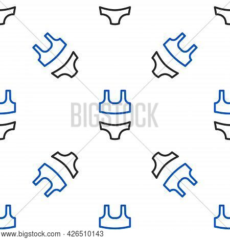 Line Summer Beach Swimsuit Icon Isolated Seamless Pattern On White Background. Beach Women Fashion. 