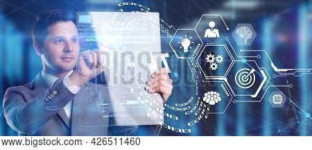 It Consultant Presenting Tag Cloud About Information Technology