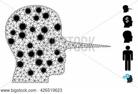 Mesh Liar Person Polygonal Icon Vector Illustration, With Black Infection Nodes. Carcass Model Is Ba