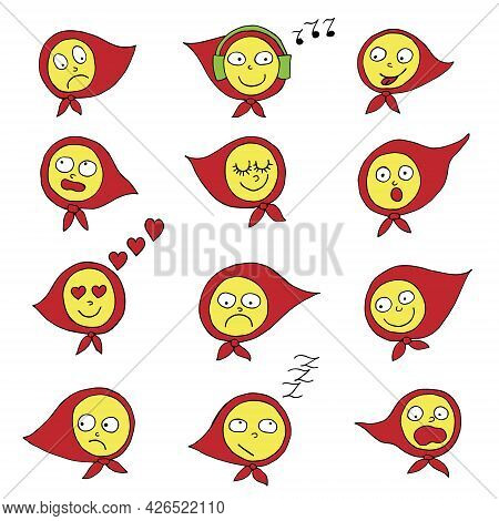 Set Of Vector Faces With Different Emotions Isolated On A White Background. Flat Cartoon Style Suita