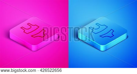Isometric Line Summer Beach Swimsuit Icon Isolated On Pink And Blue Background. Beach Women Fashion.