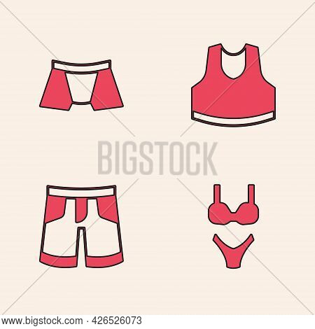Set Swimsuit, Men Underpants, Undershirt And Short Or Icon. Vector