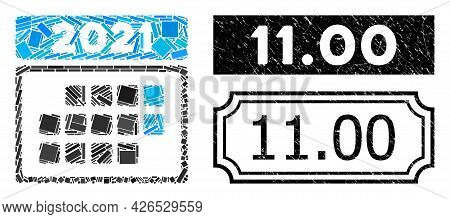 Collage 2021 Calendar Month Table Designed From Rectangle Items, And Black Grunge 11.00 Rectangle Se