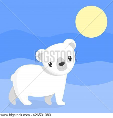 Cute Cartoon Polar Bear At The North Pole