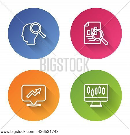 Set Line Search People, Document With Graph Chart, Financial Growth And Stocks Market Graphs. Color 