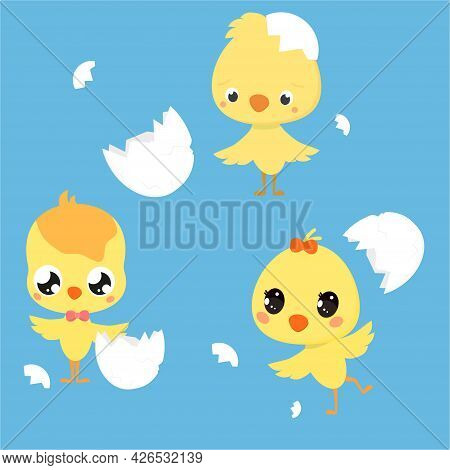 Set With Cute Cartoon Chickens, Idea For A Nursery
