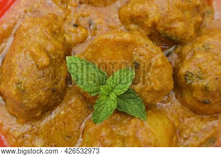 Popular Punjabi North Indian Side Dish Dum Aloo With Gravy. Indian Food Recipe Baby Potato Vegetable