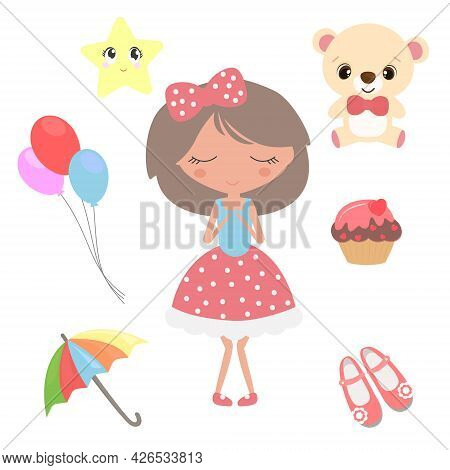 A Cute Cartoon Set Of Items That Girls Want.