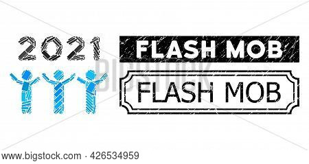 Mosaic 2021 Dancing People Composed Of Rectangle Items, And Black Grunge Flash Mob Rectangle Seal St