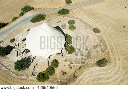 Arial View Of Kalavasos Tenta Or Tenda, Neolithic Archaeological Monument. Kalavassos Village Larnac