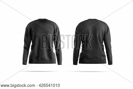 Blank Black Women Sweatshirt Mockup, Front And Back View, 3d Rendering. Empty Fabric Crewneck Sweate
