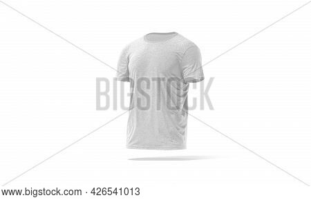 Blank Melange Wrinkled T-shirt Mockup, Side View, 3d Rendering. Empty Basic Undervest Tee-shirt Mock