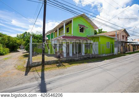 Panama Chiriqui Province, Armuelles Town, June 27, Renovated Wooden House On Stilts.shoot On June 27