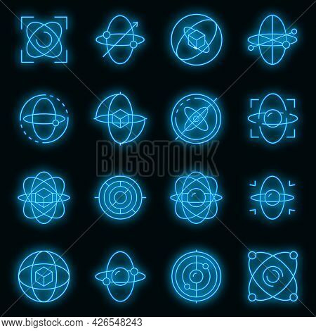 Gyroscope Icons Set. Outline Set Of Gyroscope Vector Icons Neon Color On Black