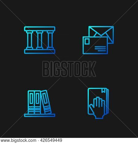 Set Line Oath On The Holy Bible, Office Folders, Prison Window And Envelope. Gradient Color Icons. V