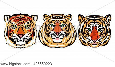 Tiger Realistic  Portrait  Head Silhouette, Beatiful Tiger- Simbol 2022 Year. Collection Vector Icon