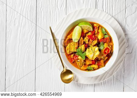 Brazilian Seafood Fish Curry, Moqueca Baiana,  With White Fish, Coconut Milk, Various Vegetables, Li