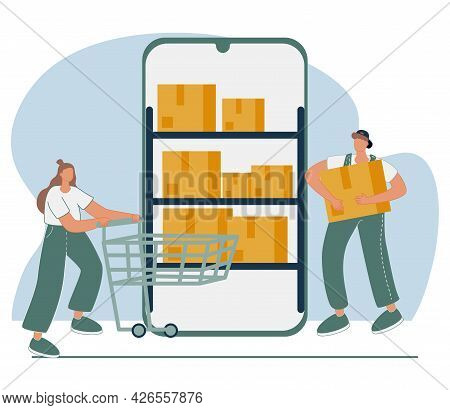 Online Shopping Abstract Concept Vector Illustration. Wishlist, Buy, My Orders List, Add To Shopping