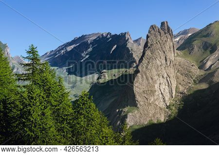 Mountain Range And Forest On The Path To Colle Delle Muine (pass Of Muine) In Maira Valley, Beautifu