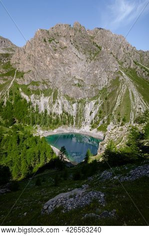 Visaisa Lake, Mountain Lake On The Path To Colle Delle Muine (pass Of Muine) In Maira Valley, Beauti