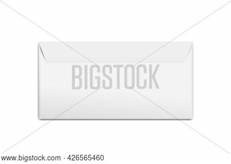 Realistic Blank White Letter Paper E65 Envelope Front View. Vector Blank Close Isolated On White Bac