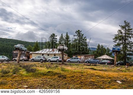 Ulagan District, Altai Republic - July 22, 2020: The Territory Of The Tourist Base 