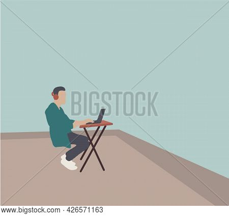 Online Modern Communication Technology. Man Working On Internet Via Laptop. Be Connected Everywhere.