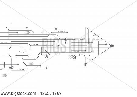 Circuit Arrows On White Background With Copy Space, Forward Moving Technology Arrow. Digital Technol