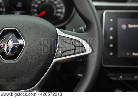Novosibirsk, Russia - June 29, 2021: Renault Arkana, Steering Wheel With Multifunction Buttons For Q