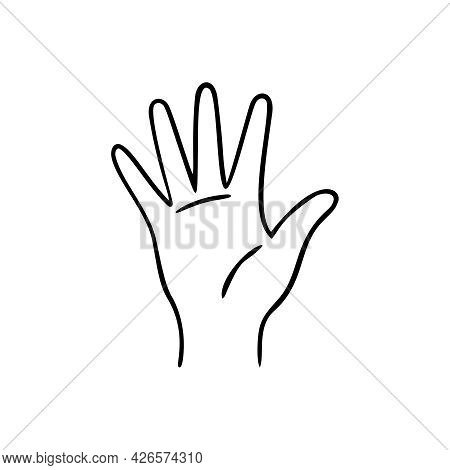 Hand With Fingers Splay Gesture Human Hand. Vector Doodle Illustration.