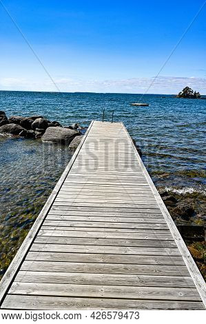 Jetty With Bathing Ladder In Lake Vattern Sweden