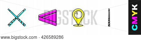 Set Crossed Billiard Cues, Billiard Triangle, Location With Bowling Ball And Icon. Vector