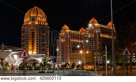Doha, Qatar - March 20. 2021: St. Regis Doha Hotel, Selective Focus