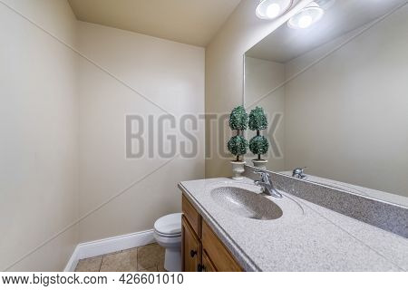Interior Of A Plain Bathroom With Vanity Sink And Toilet Bowl